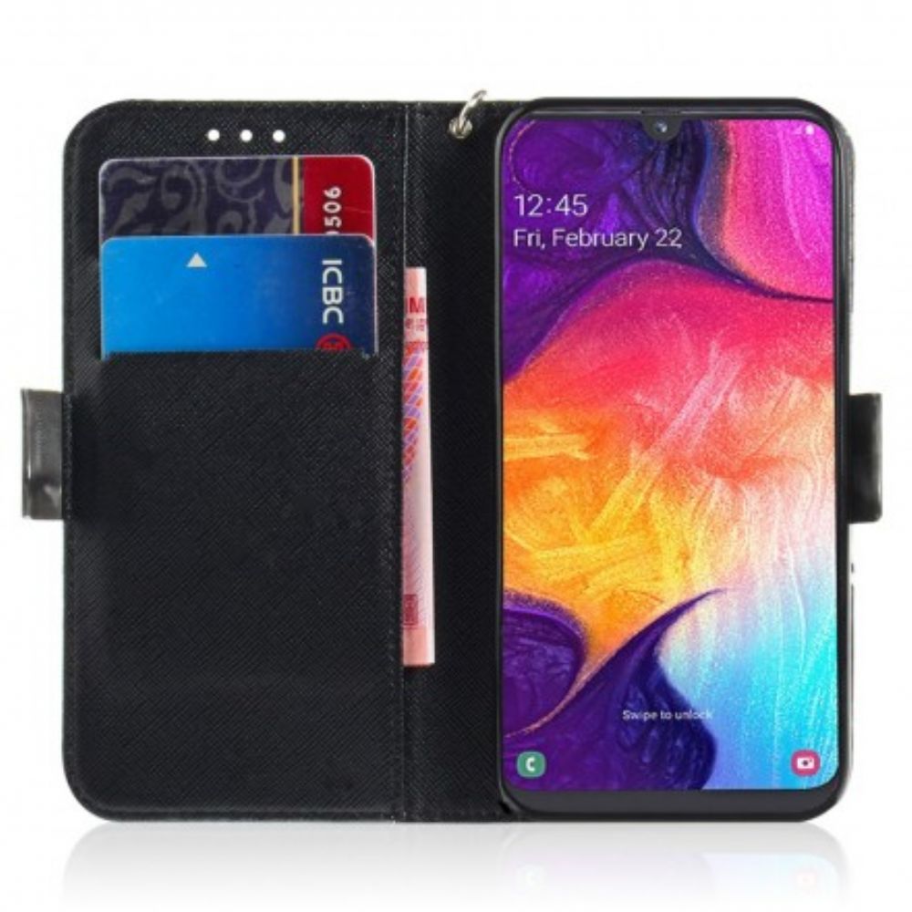 Folio-hoesje voor Samsung Galaxy A50 Met Ketting Boze Panda Met Riem