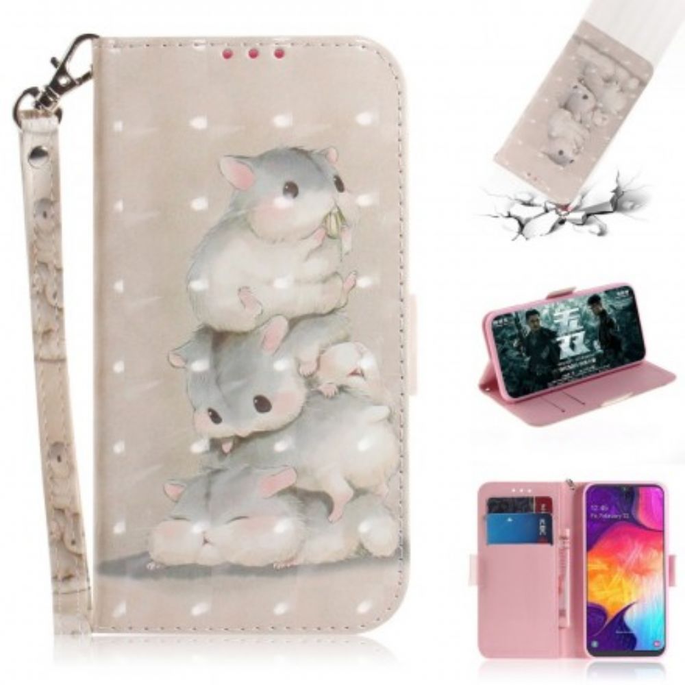 Folio-hoesje voor Samsung Galaxy A50 Met Ketting Thong Hamsters