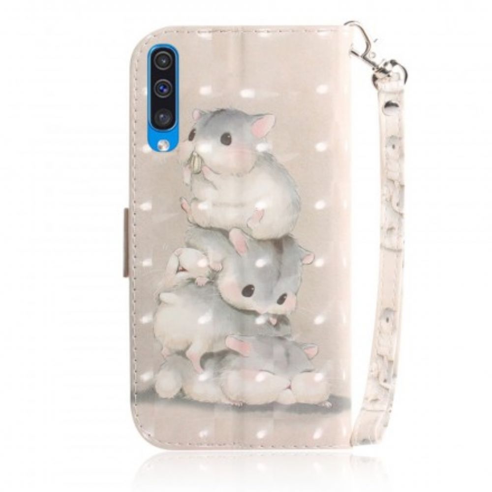 Folio-hoesje voor Samsung Galaxy A50 Met Ketting Thong Hamsters