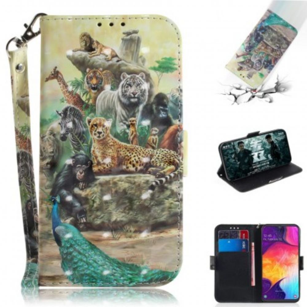 Folio-hoesje voor Samsung Galaxy A50 Met Ketting Thong Safari Dieren