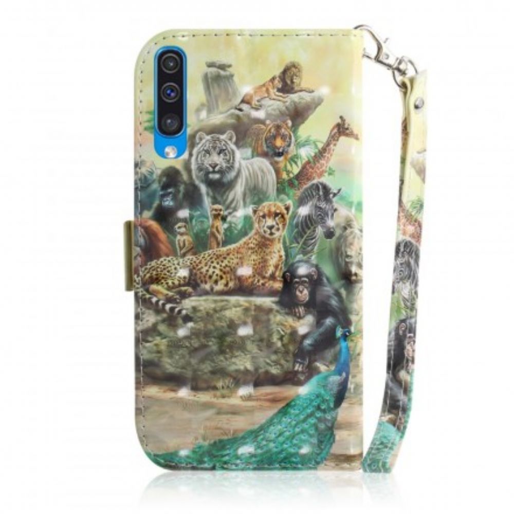 Folio-hoesje voor Samsung Galaxy A50 Met Ketting Thong Safari Dieren