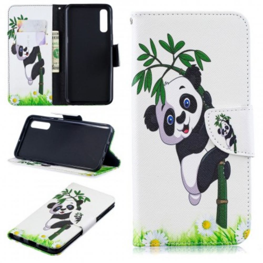 Folio-hoesje voor Samsung Galaxy A50 Panda Op Bamboe