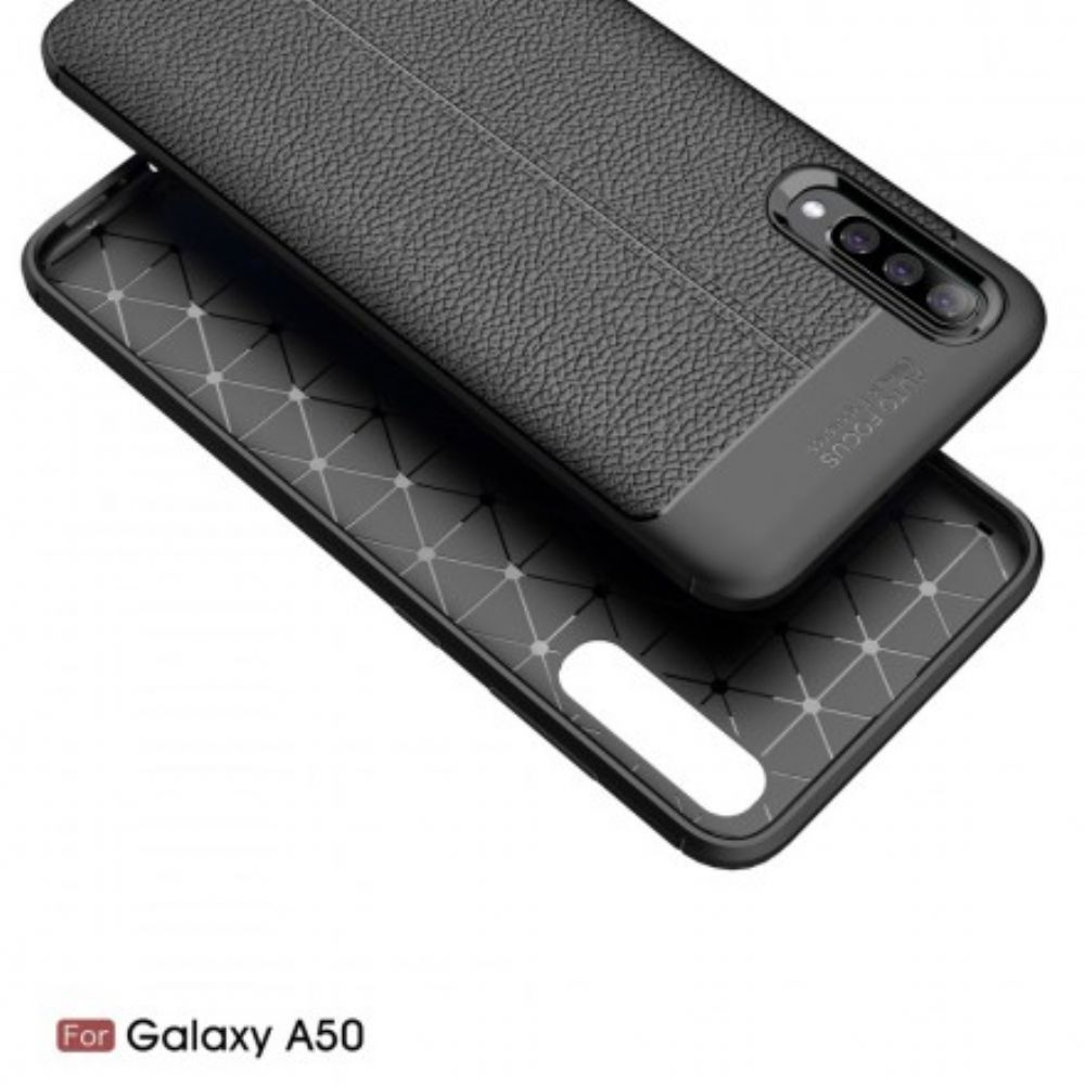 Hoesje voor Samsung Galaxy A50 Dubbele Lijn Litchi Leder Effect