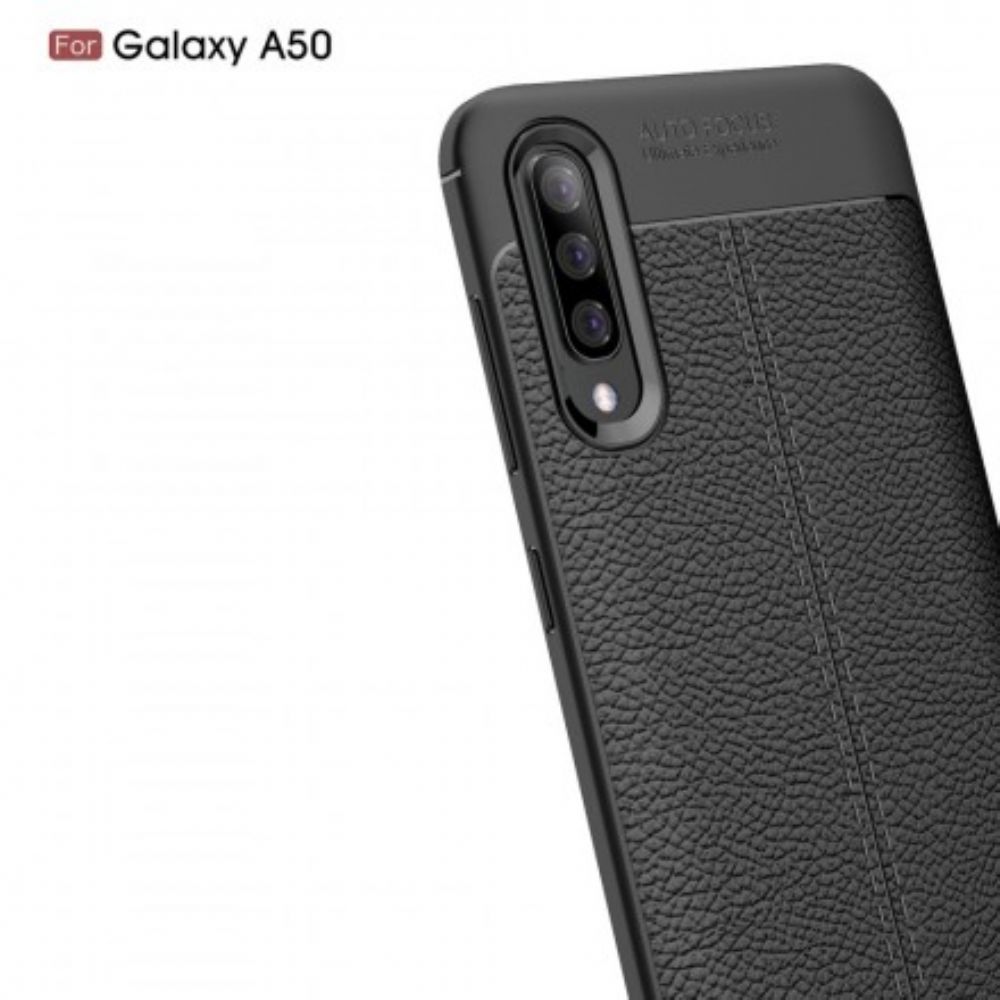 Hoesje voor Samsung Galaxy A50 Dubbele Lijn Litchi Leder Effect