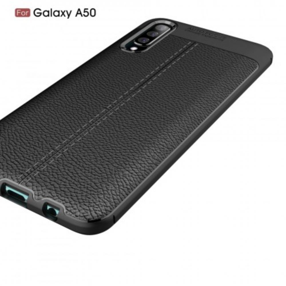 Hoesje voor Samsung Galaxy A50 Dubbele Lijn Litchi Leder Effect