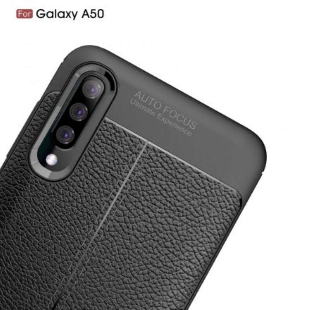 Hoesje voor Samsung Galaxy A50 Dubbele Lijn Litchi Leder Effect