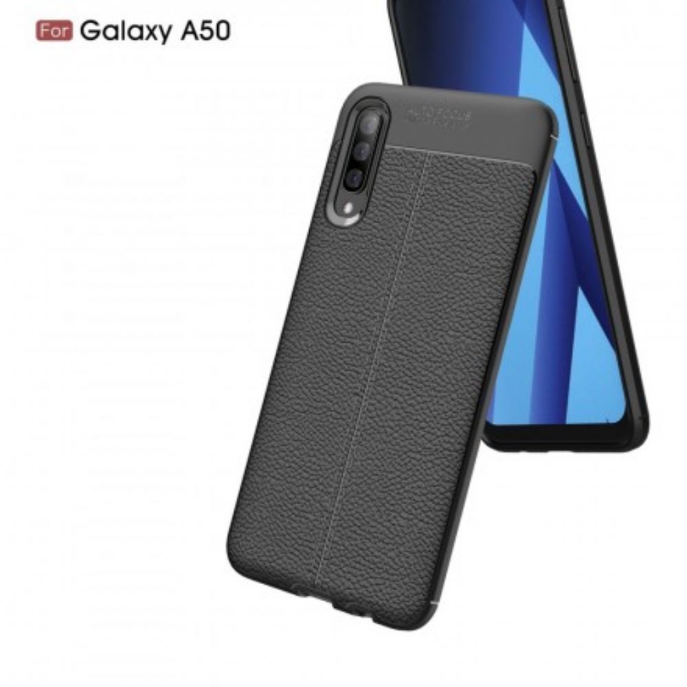 Hoesje voor Samsung Galaxy A50 Dubbele Lijn Litchi Leder Effect