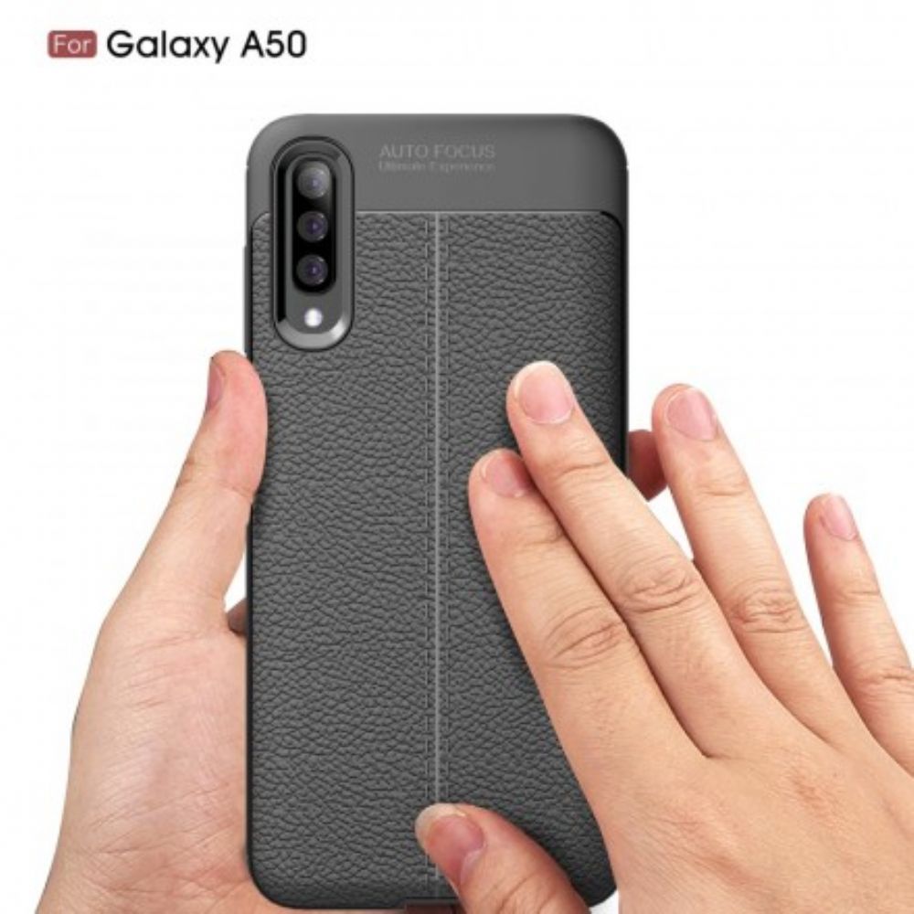 Hoesje voor Samsung Galaxy A50 Dubbele Lijn Litchi Leder Effect