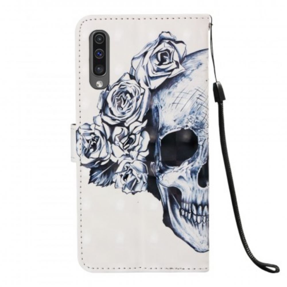 Leren Hoesje voor Samsung Galaxy A50 Bloemenschedel