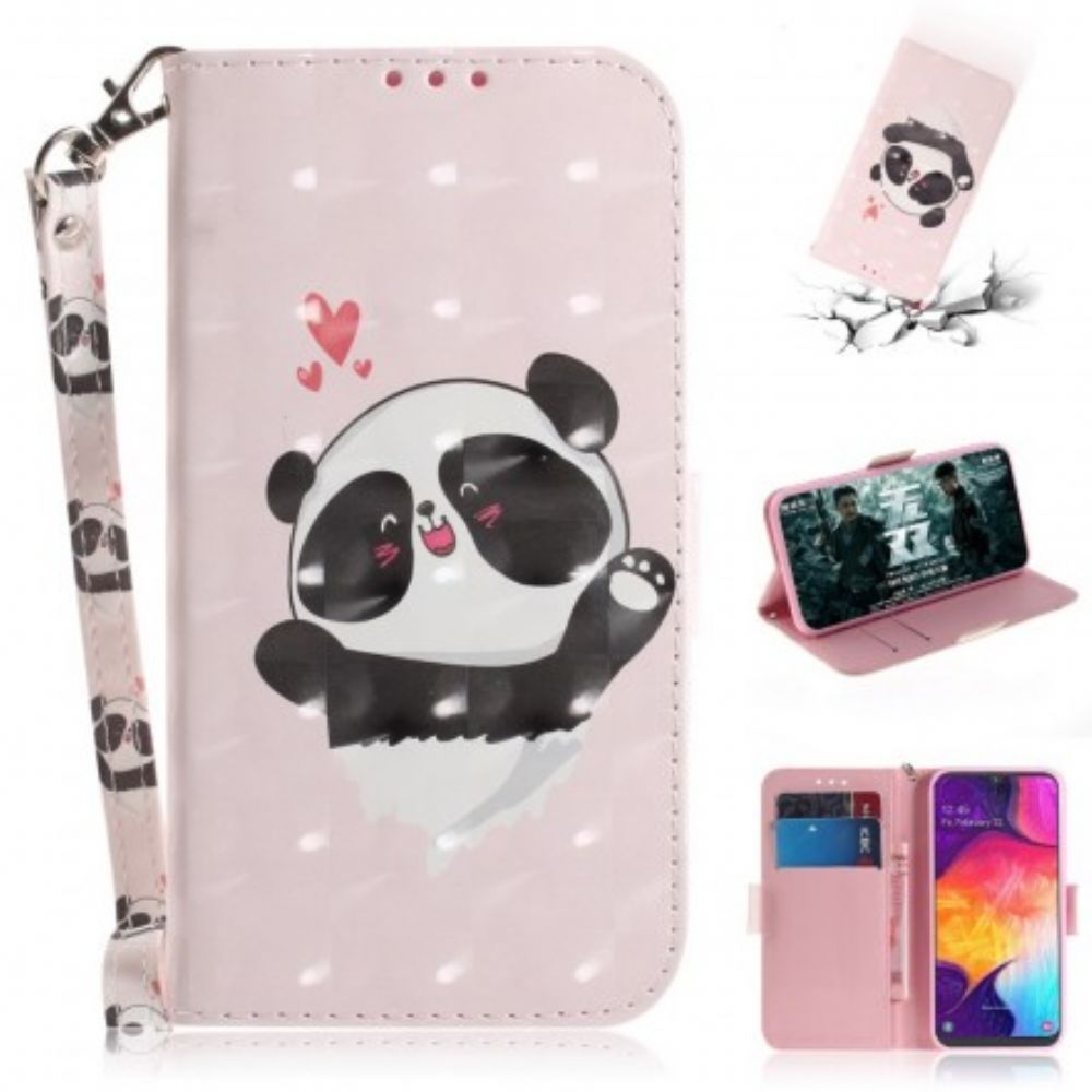 Leren Hoesje voor Samsung Galaxy A50 Met Ketting Panda Liefdesriem