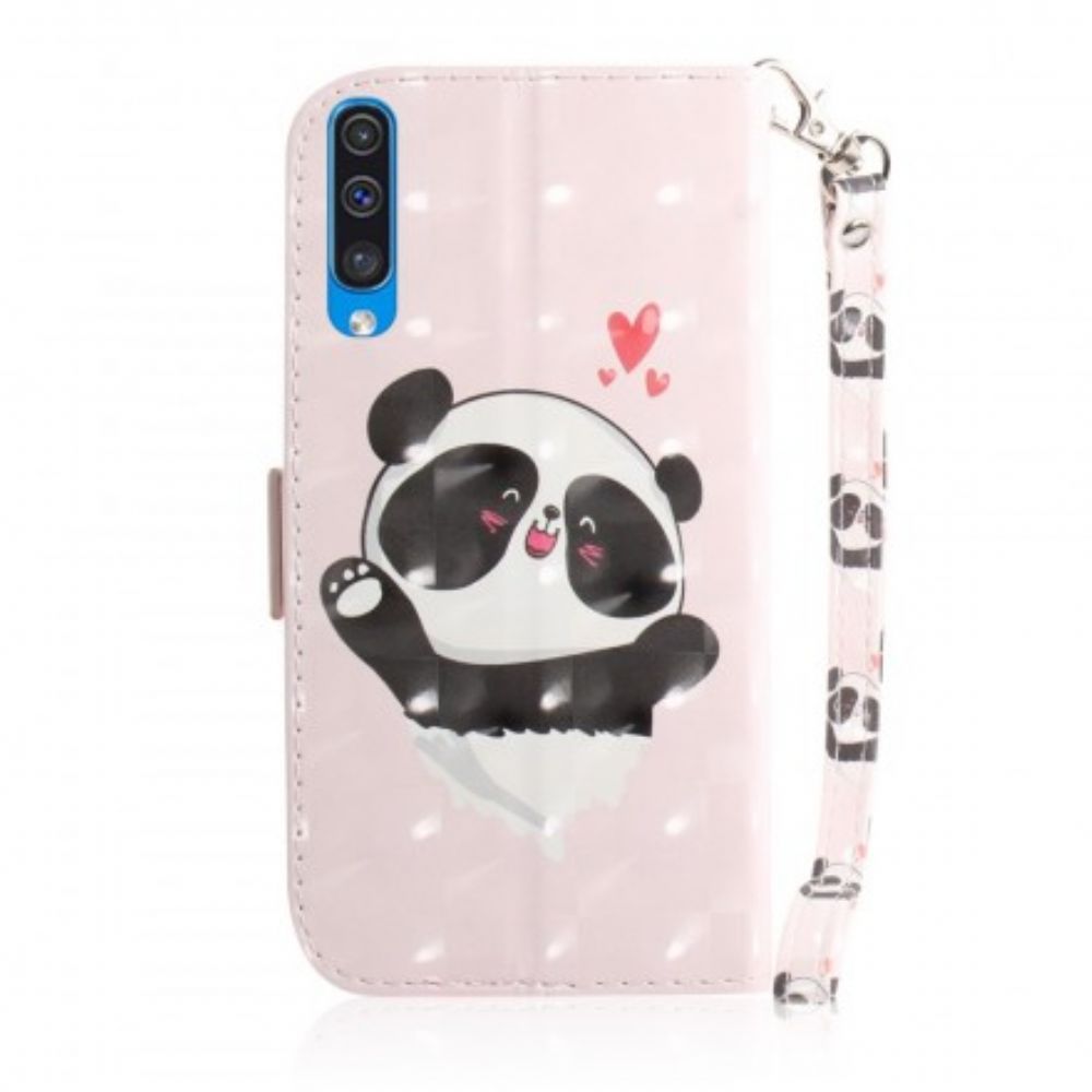 Leren Hoesje voor Samsung Galaxy A50 Met Ketting Panda Liefdesriem