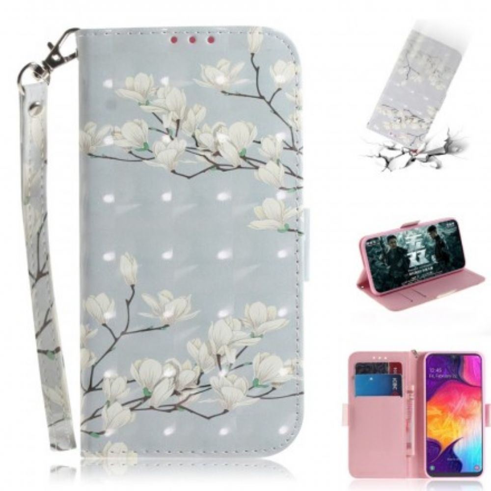 Leren Hoesje voor Samsung Galaxy A50 Met Ketting Thong Bloemenboom