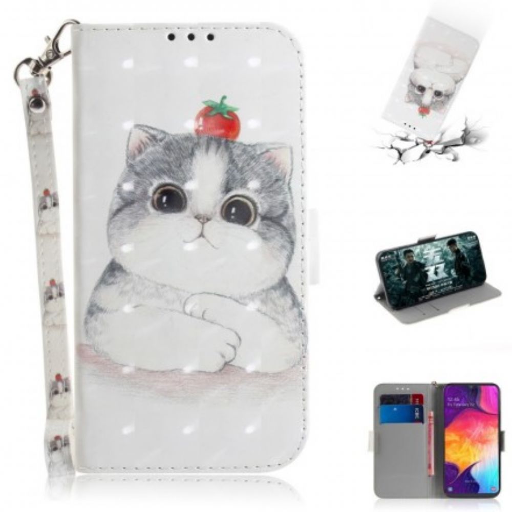 Leren Hoesje voor Samsung Galaxy A50 Met Ketting Tomaat Op De String Cat