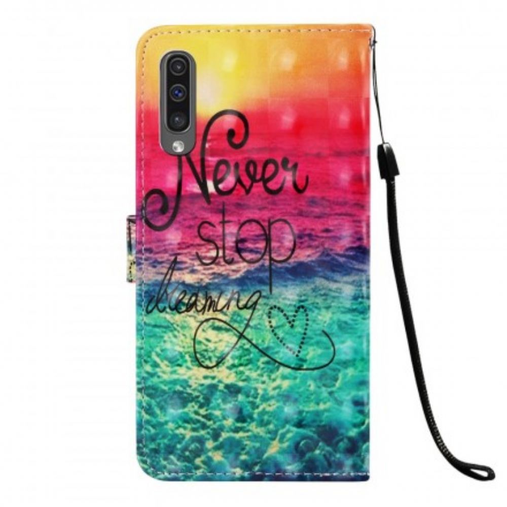 Leren Hoesje voor Samsung Galaxy A50 Stop Nooit Met Dromen