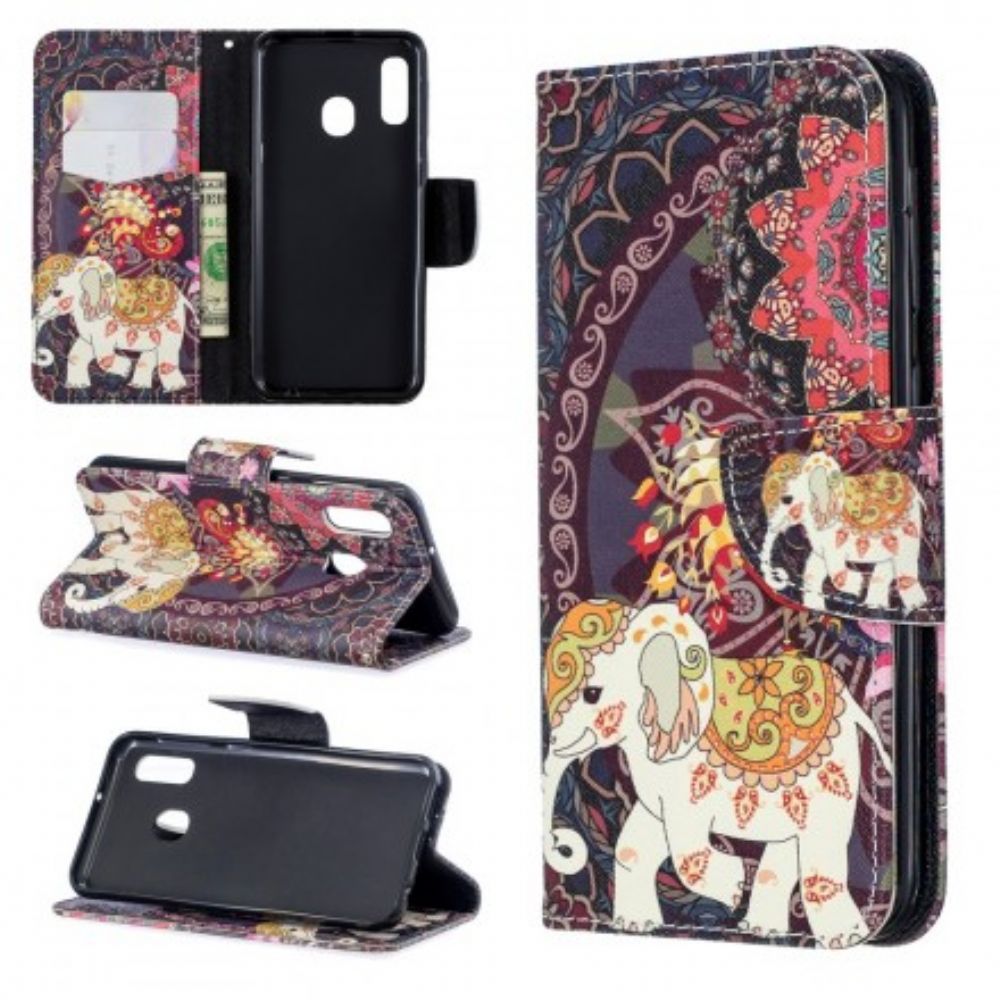 Folio-hoesje voor Samsung Galaxy A20e Etnische Olifantenmandala