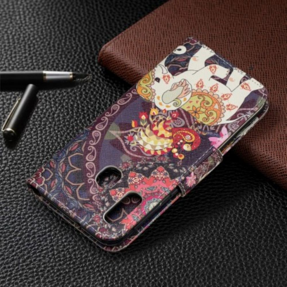 Folio-hoesje voor Samsung Galaxy A20e Etnische Olifantenmandala