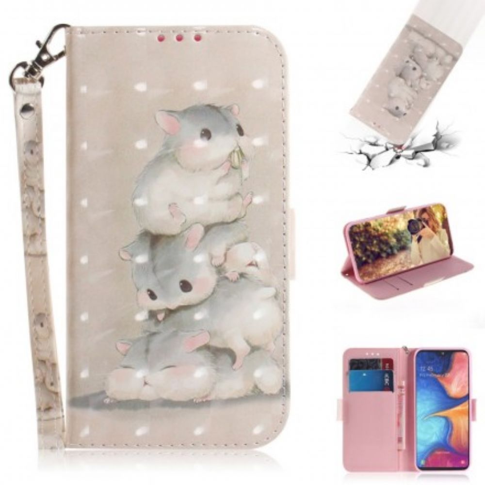 Folio-hoesje voor Samsung Galaxy A20e Met Ketting Thong Hamsters