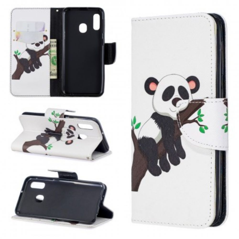 Leren Hoesje voor Samsung Galaxy A20e Luie Panda