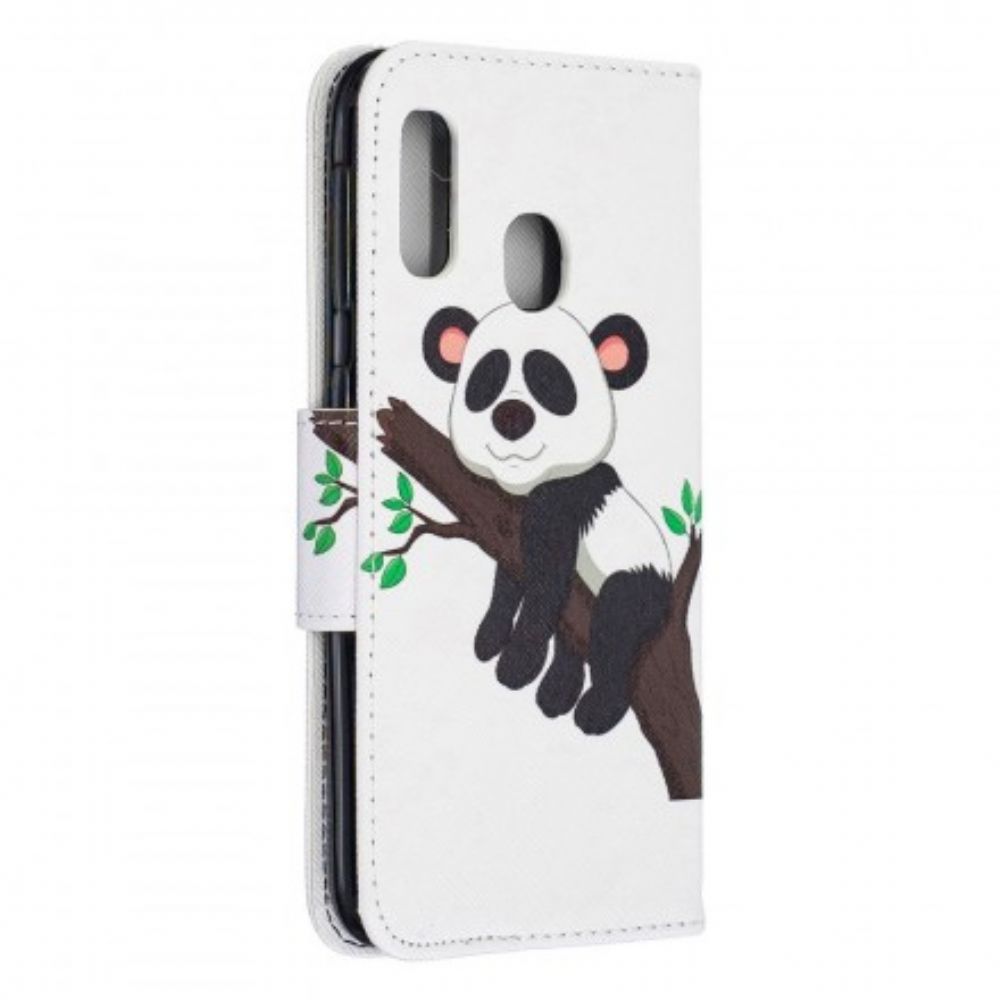 Leren Hoesje voor Samsung Galaxy A20e Luie Panda