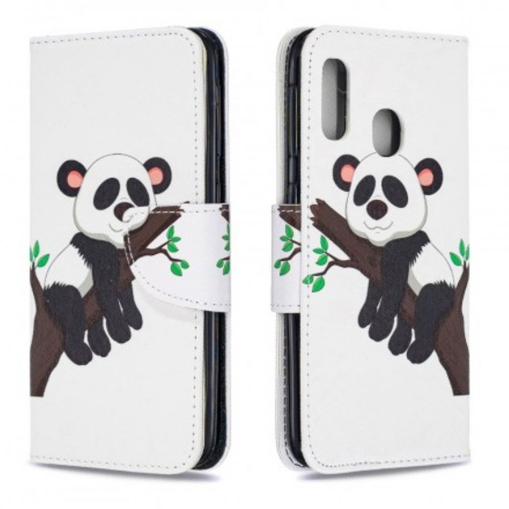 Leren Hoesje voor Samsung Galaxy A20e Luie Panda