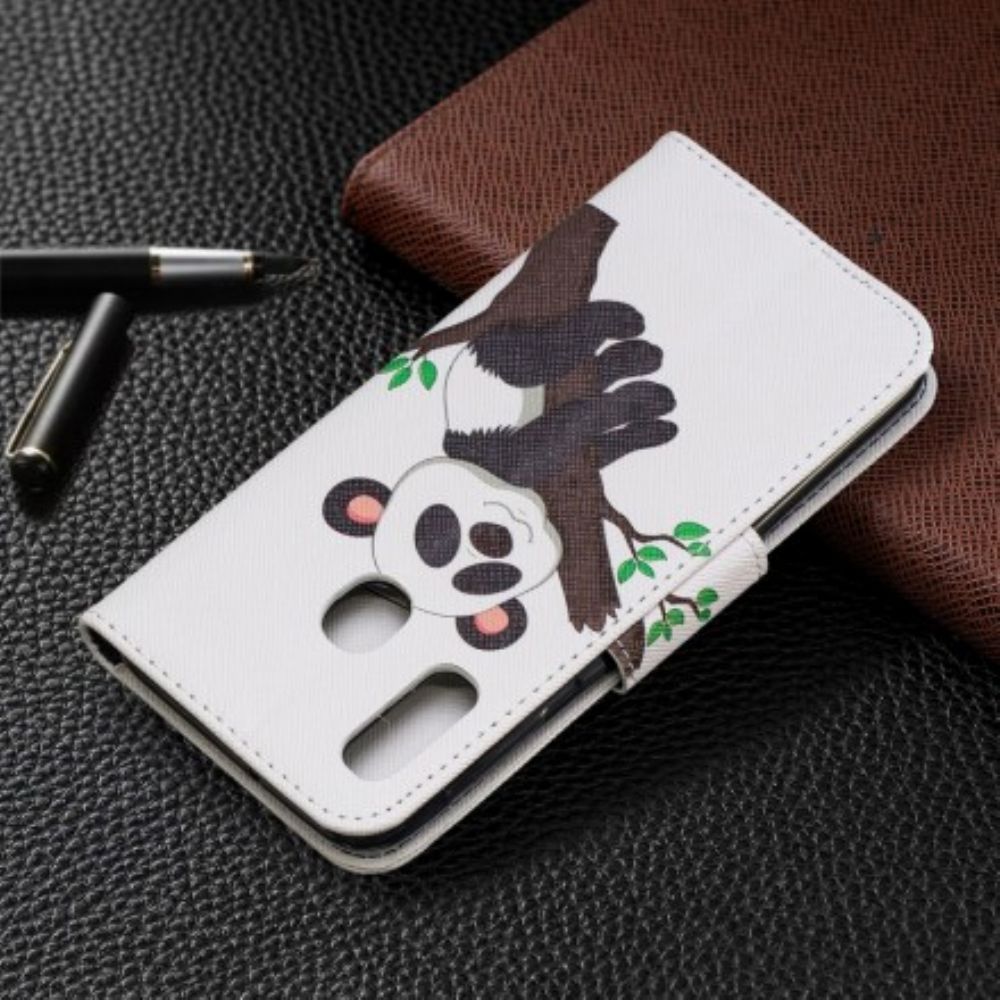 Leren Hoesje voor Samsung Galaxy A20e Luie Panda