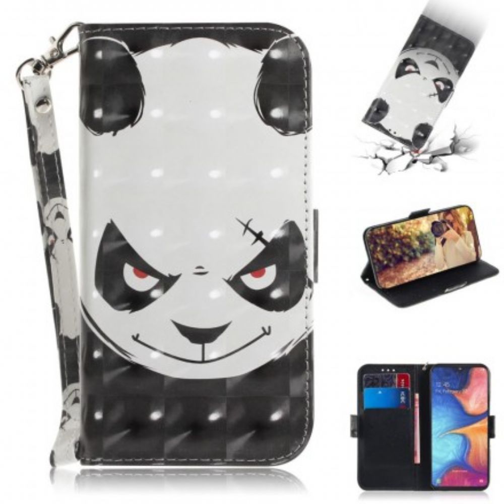 Leren Hoesje voor Samsung Galaxy A20e Met Ketting Boze Panda Met Riem