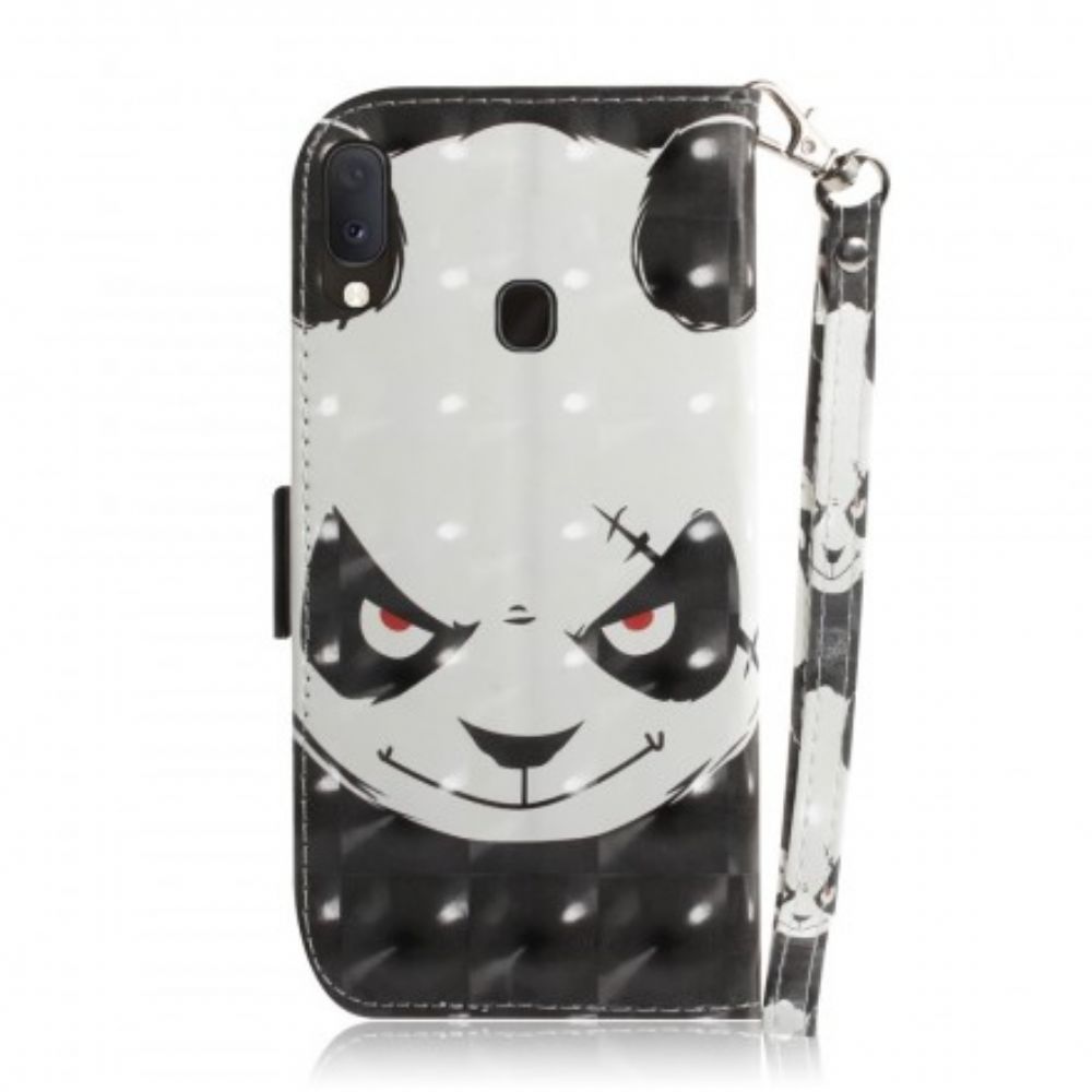 Leren Hoesje voor Samsung Galaxy A20e Met Ketting Boze Panda Met Riem