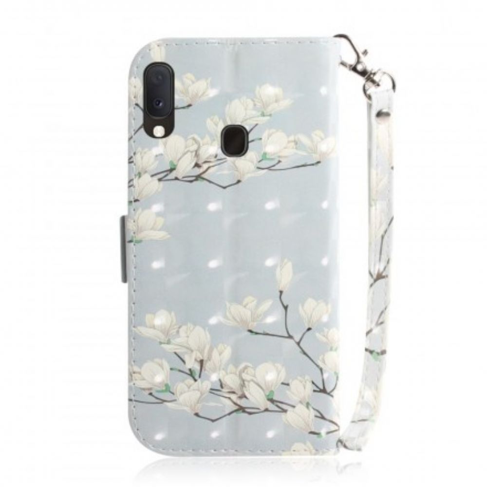 Leren Hoesje voor Samsung Galaxy A20e Met Ketting Thong Bloemenboom