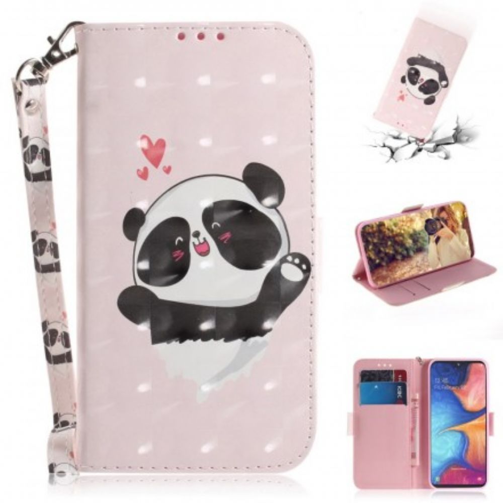 Leren Hoesje voor Samsung Galaxy A20e Met Ketting Thong Panda Liefde