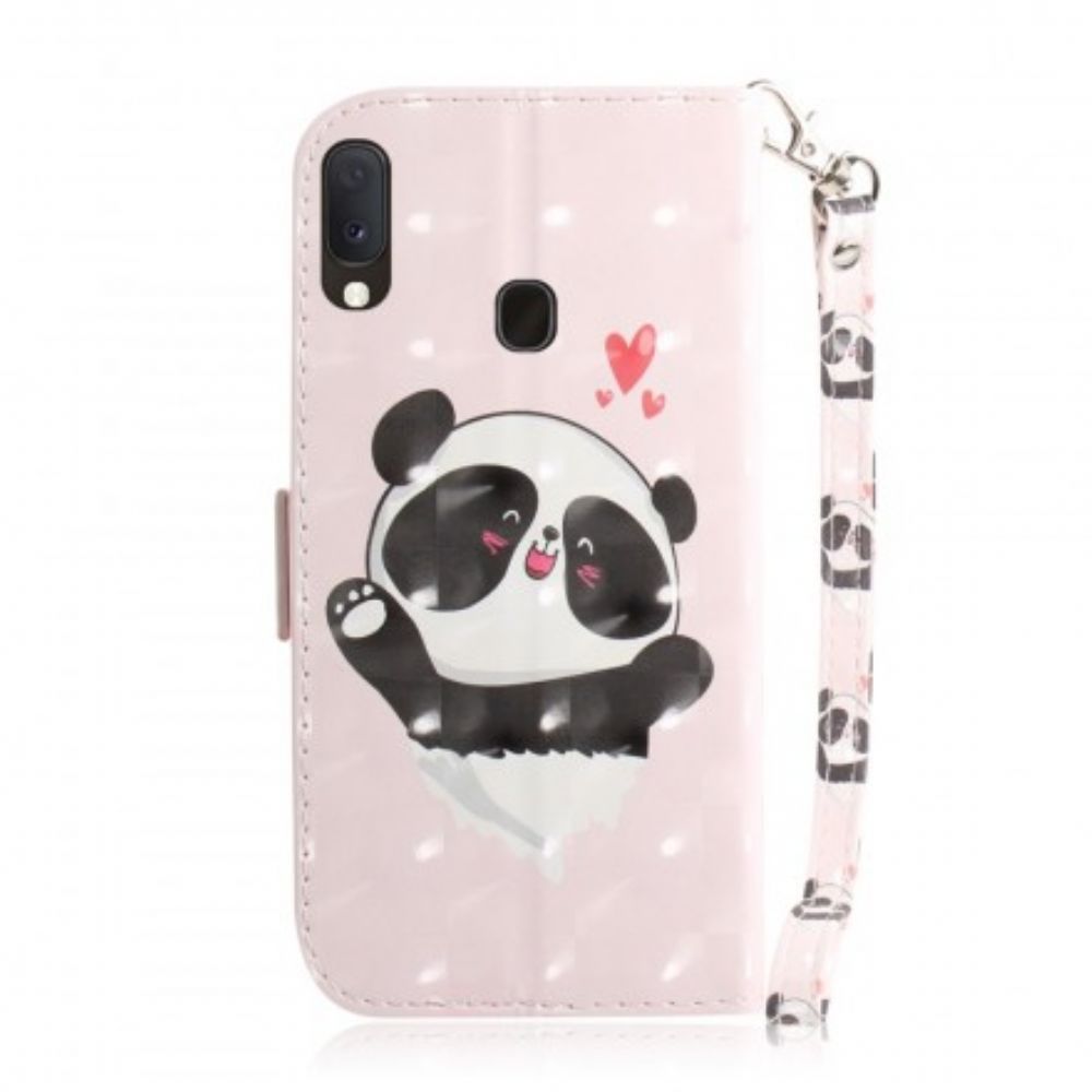 Leren Hoesje voor Samsung Galaxy A20e Met Ketting Thong Panda Liefde