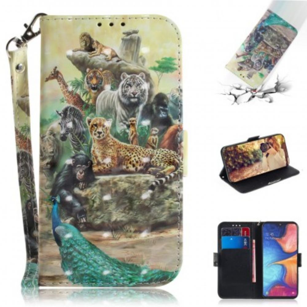 Leren Hoesje voor Samsung Galaxy A20e Met Ketting Thong Safari Dieren