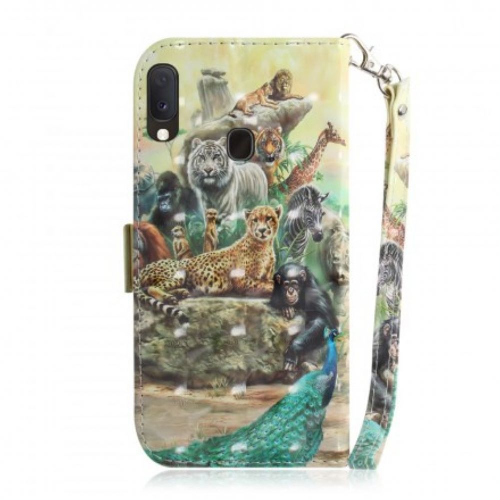 Leren Hoesje voor Samsung Galaxy A20e Met Ketting Thong Safari Dieren