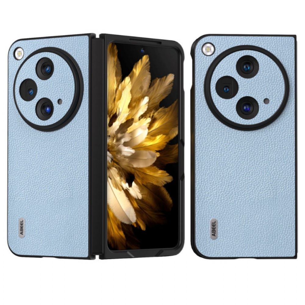 Cover Hoesje Oneplus Open Telefoonhoesje Abeel Litchi Natuurlijk Leer