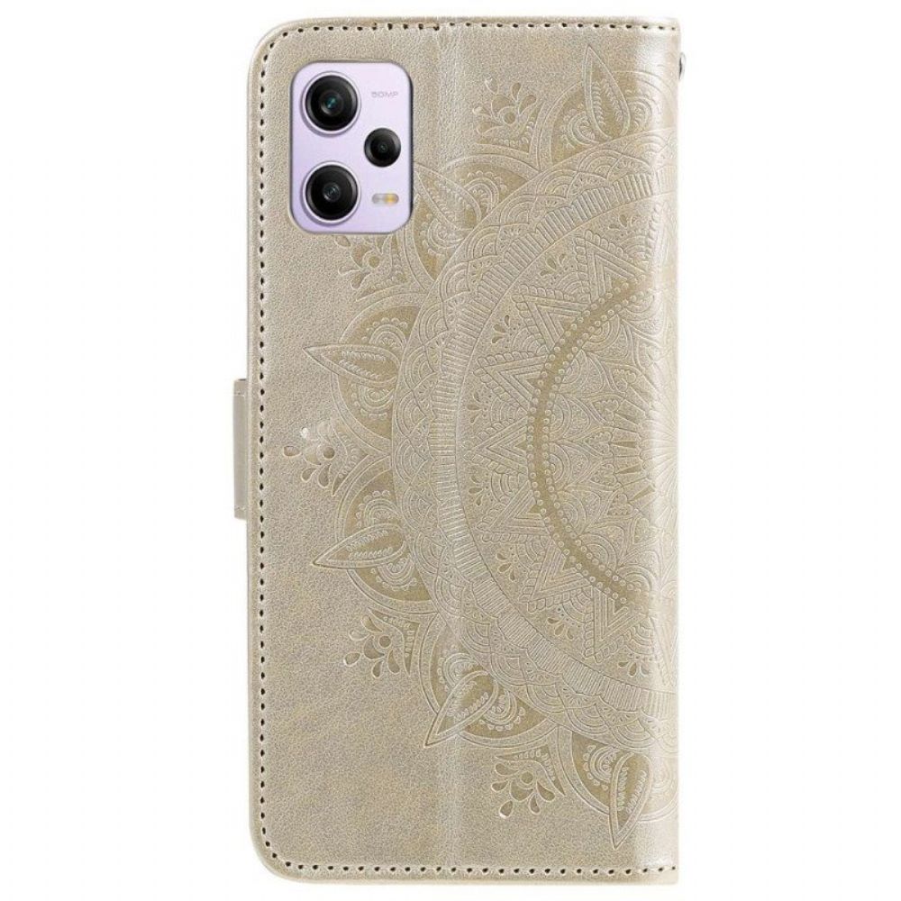 Leren Hoesje voor Poco X5 Pro 5G Mandala Zon Met Lanyard