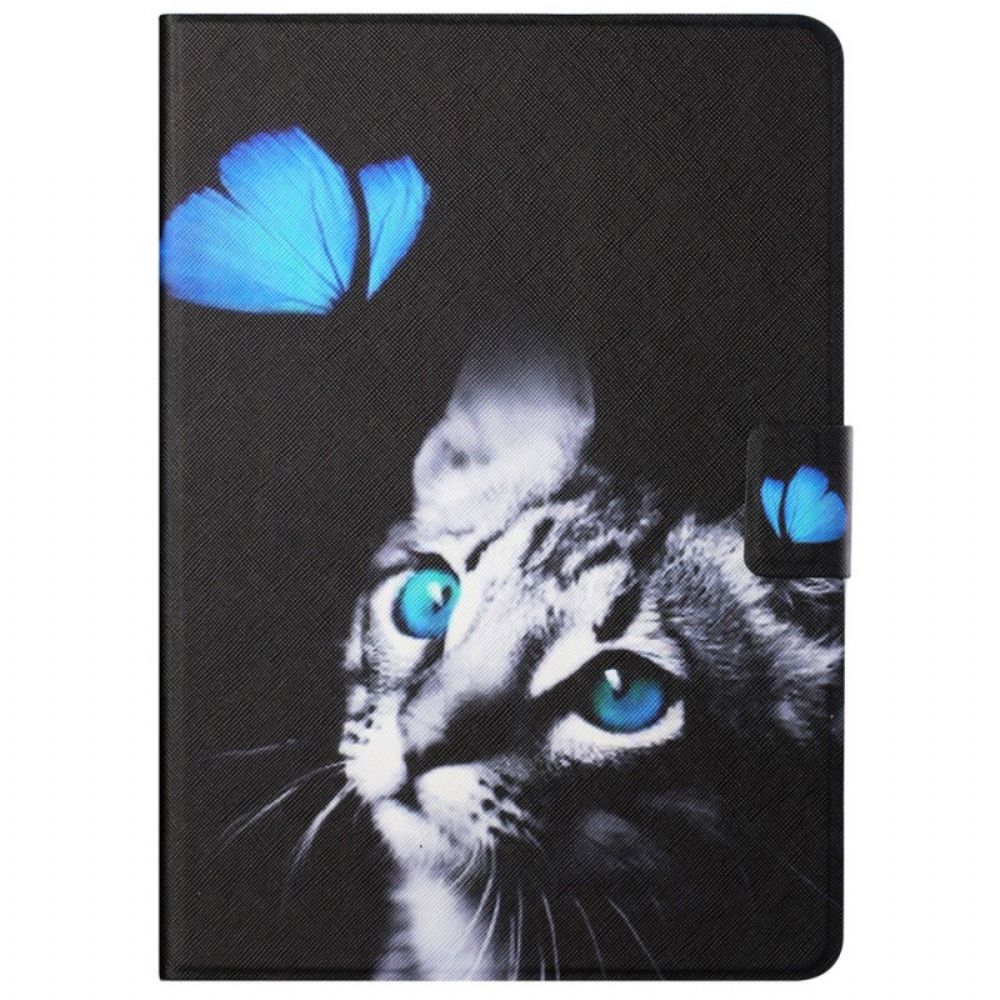 Leren Hoesje voor Samsung Galaxy Tab A8 Kat En Blauwe Vlinder