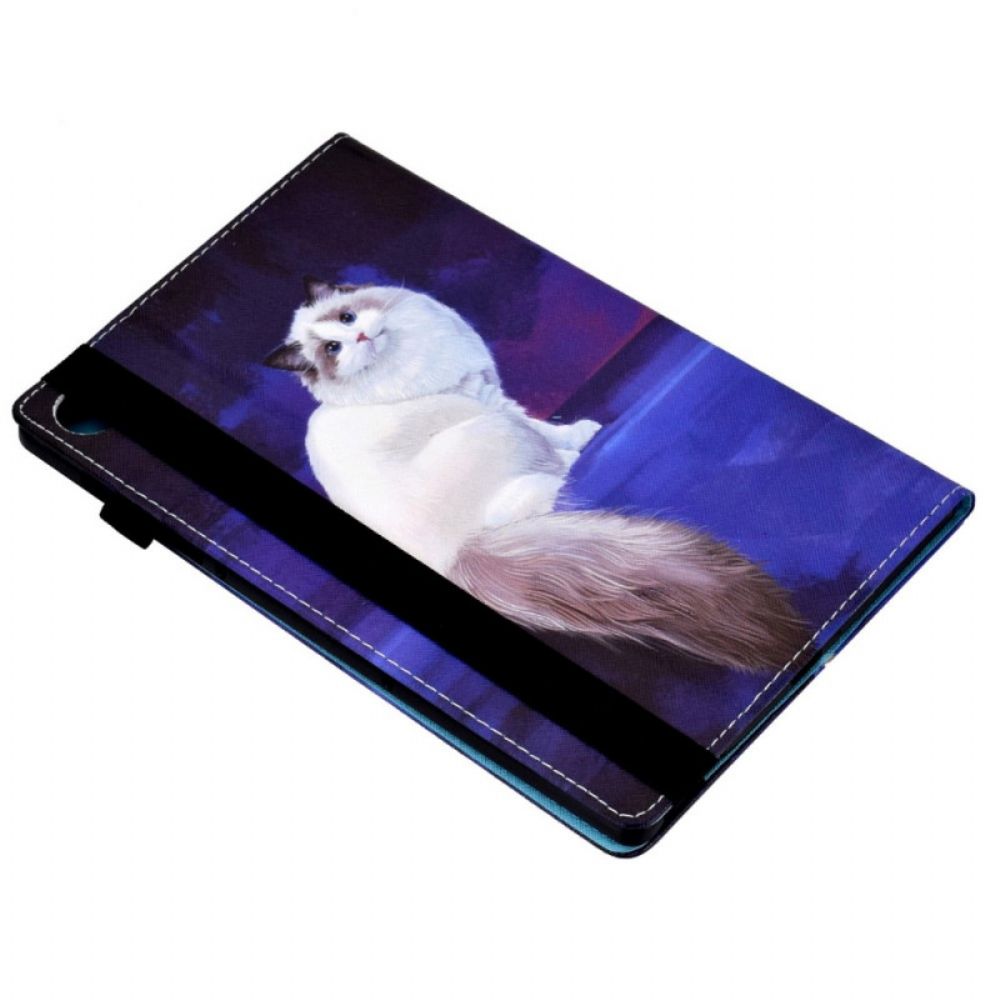 Leren Hoesje voor Samsung Galaxy Tab A8 Witte Kat