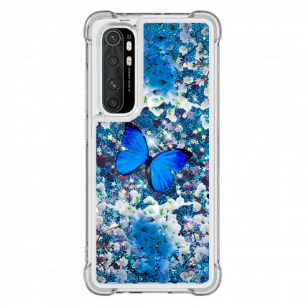 Hoesje voor Xiaomi Mi Note 10 Lite Blauwe Glittervlinders