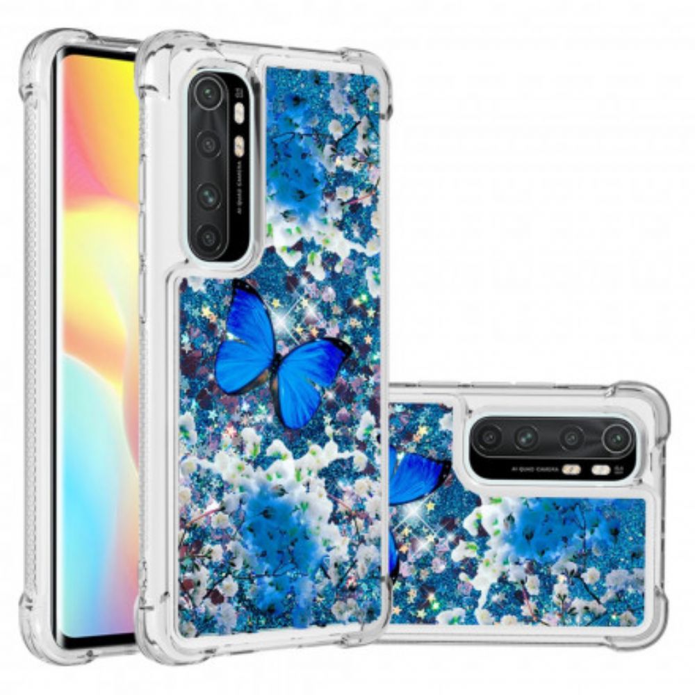 Hoesje voor Xiaomi Mi Note 10 Lite Blauwe Glittervlinders