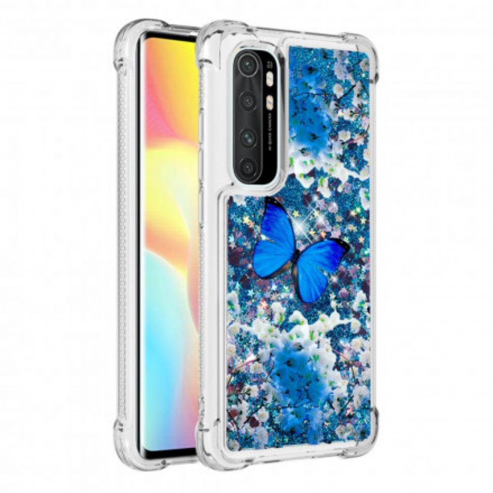 Hoesje voor Xiaomi Mi Note 10 Lite Blauwe Glittervlinders