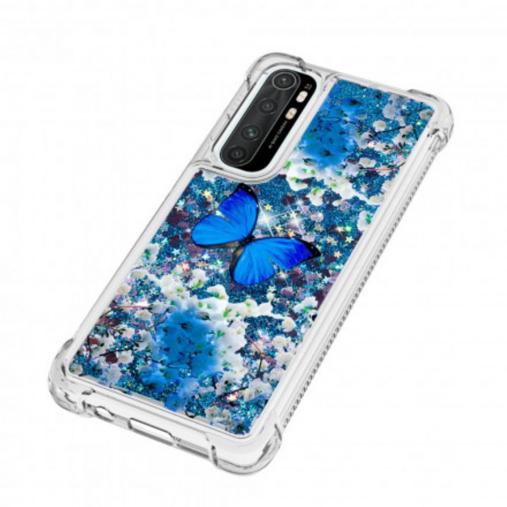 Hoesje voor Xiaomi Mi Note 10 Lite Blauwe Glittervlinders