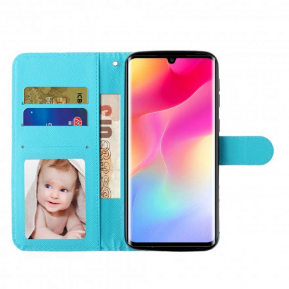 Leren Hoesje voor Xiaomi Mi Note 10 Lite Met Ketting Marmeren Lichtstripspots