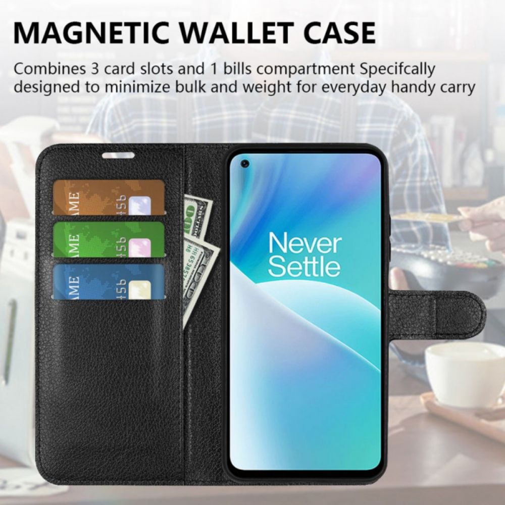 Flip Case voor OnePlus Nord 2T 5G Klassiek Litchi Kunstleer