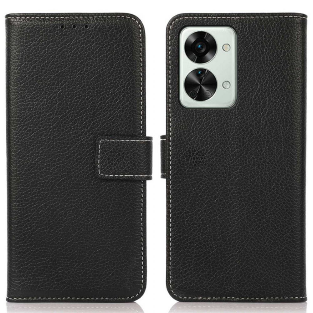 Flip Case voor OnePlus Nord 2T 5G Litchi Kunstleer En Stiksels