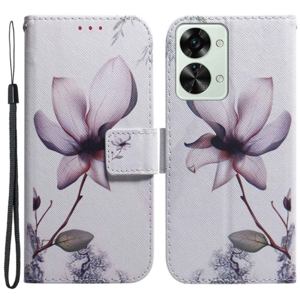 Folio-hoesje voor OnePlus Nord 2T 5G Met Ketting Roze Band Bloem