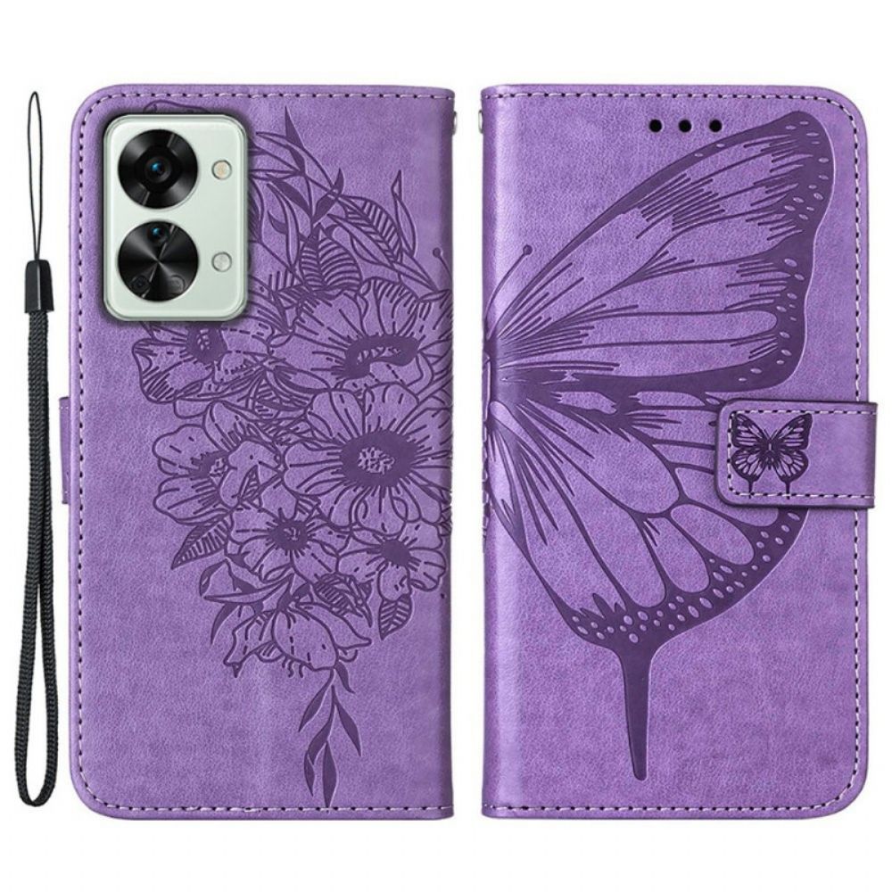 Folio-hoesje voor OnePlus Nord 2T 5G Met Ketting Strap Art Vlinder