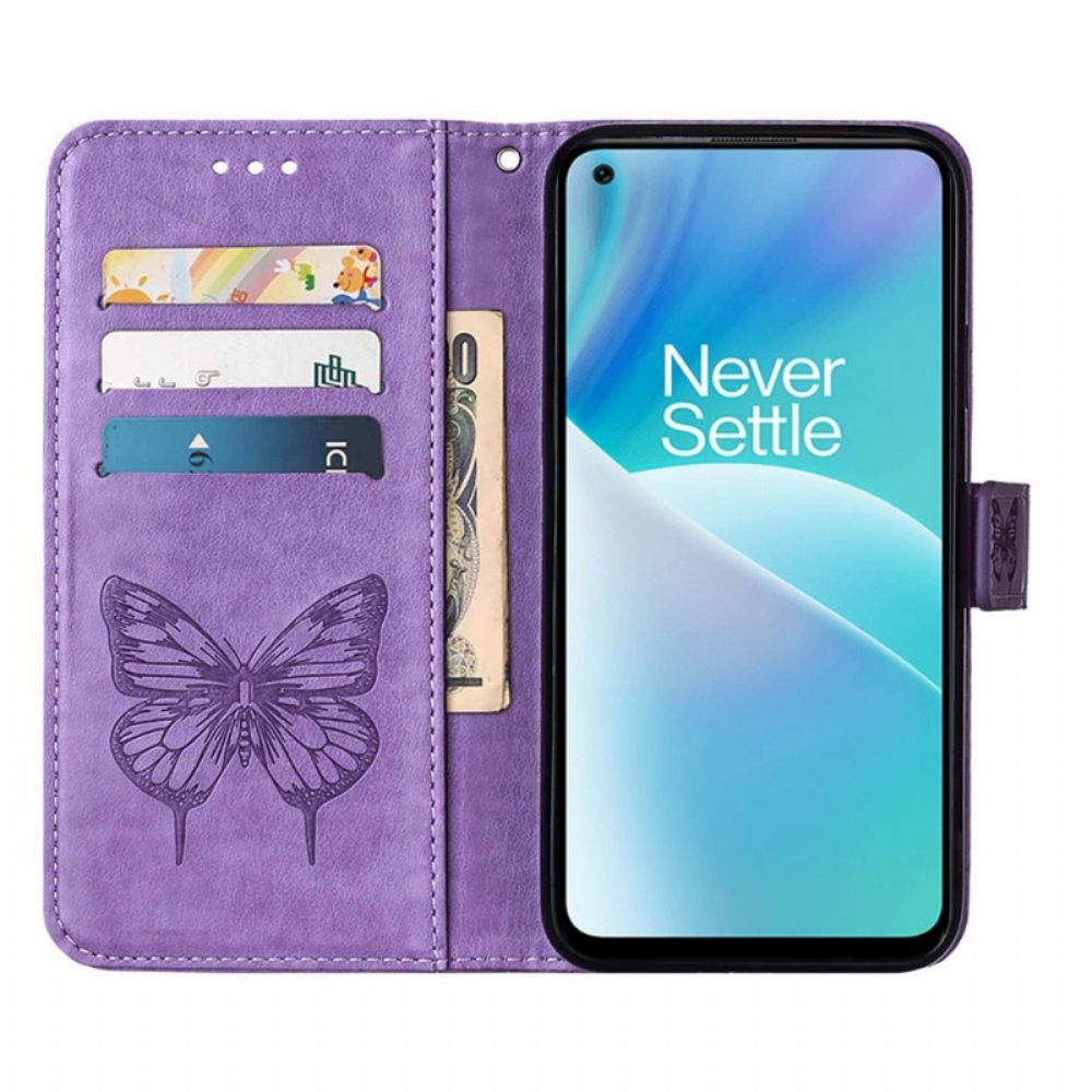 Folio-hoesje voor OnePlus Nord 2T 5G Met Ketting Strap Art Vlinder