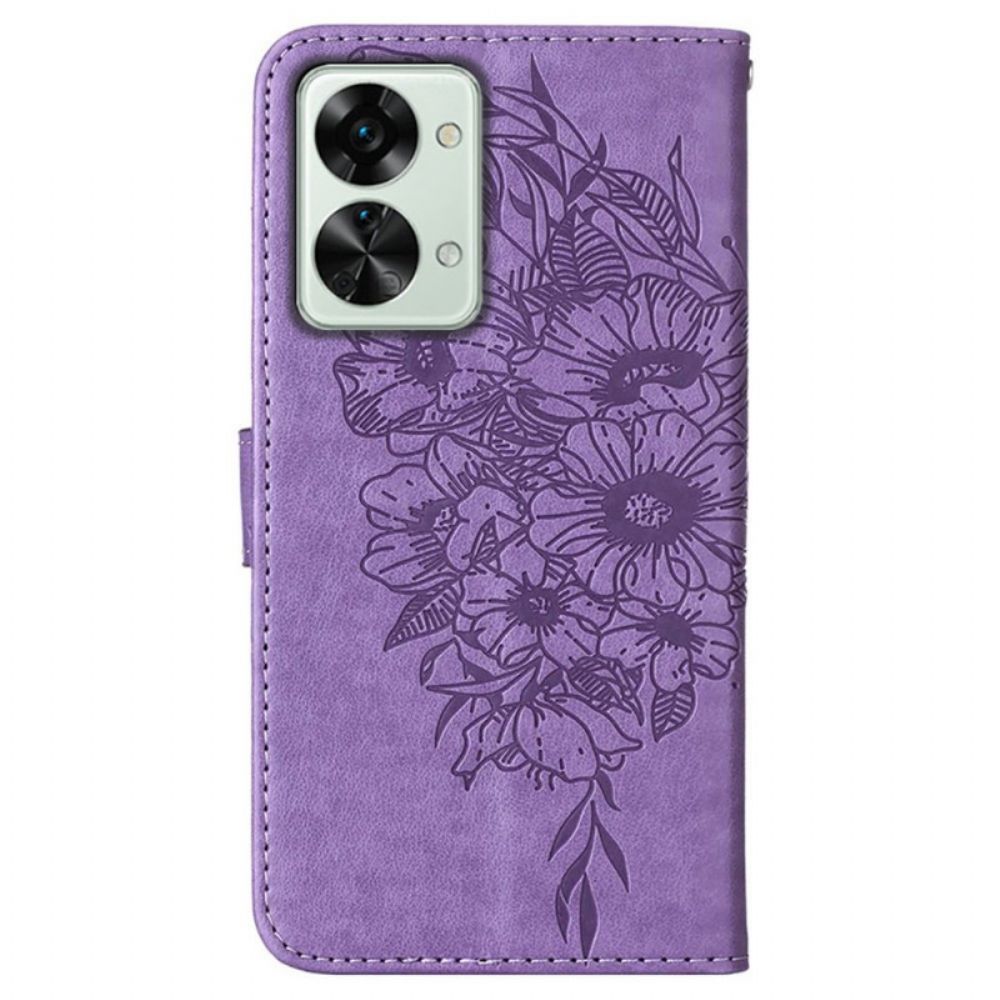 Folio-hoesje voor OnePlus Nord 2T 5G Met Ketting Strap Art Vlinder