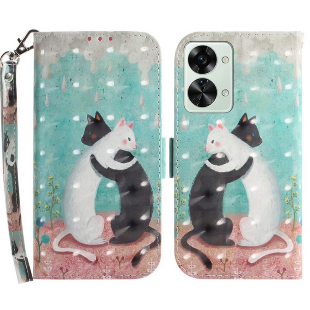 Folio-hoesje voor OnePlus Nord 2T 5G Met Ketting Thong Katten