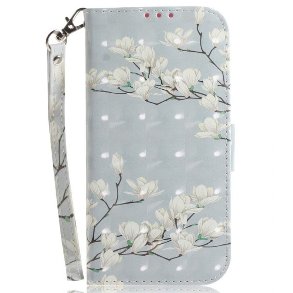 Folio-hoesje voor OnePlus Nord 2T 5G Met Ketting Thong Magnolia Bloemen