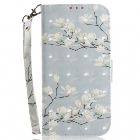 Folio-hoesje voor OnePlus Nord 2T 5G Met Ketting Thong Magnolia Bloemen